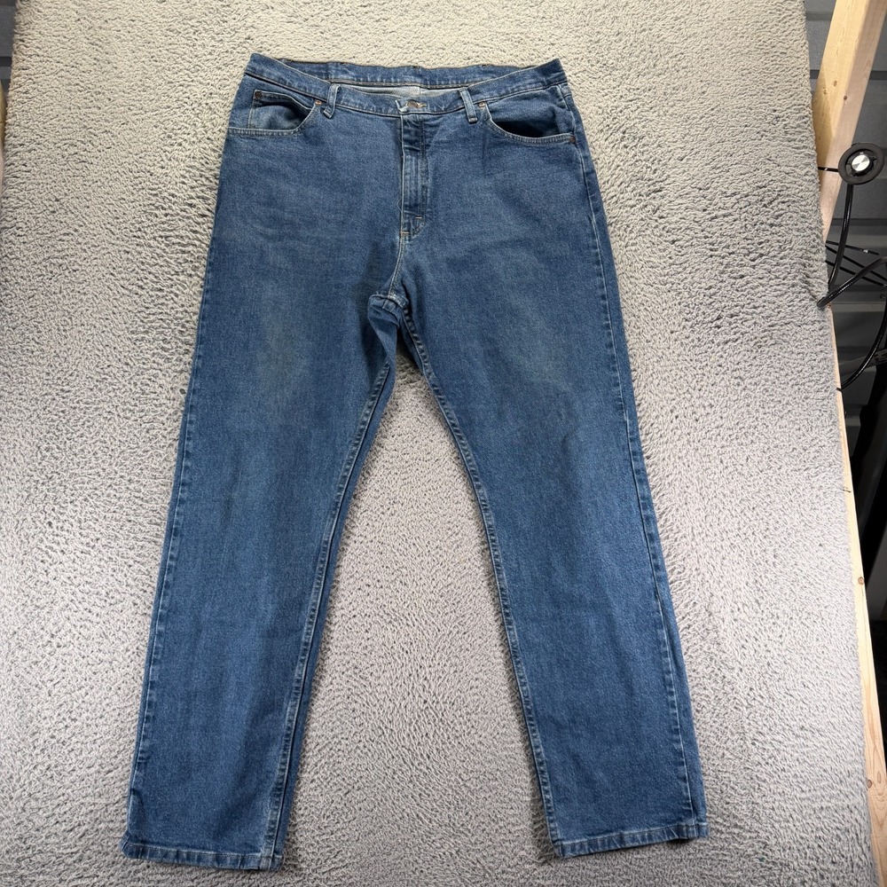 Wrangler Jeans Men's 38x34 Blue Cotton Denim Straight Workwear Travel Stretch